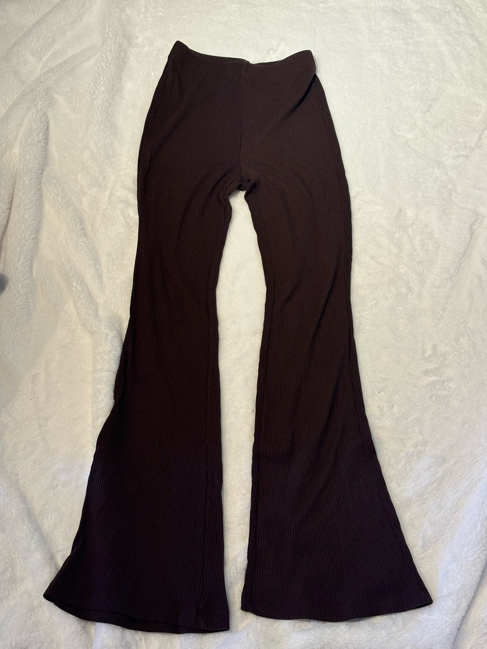 Women's Ribbed Flare Pants - Dark Brown